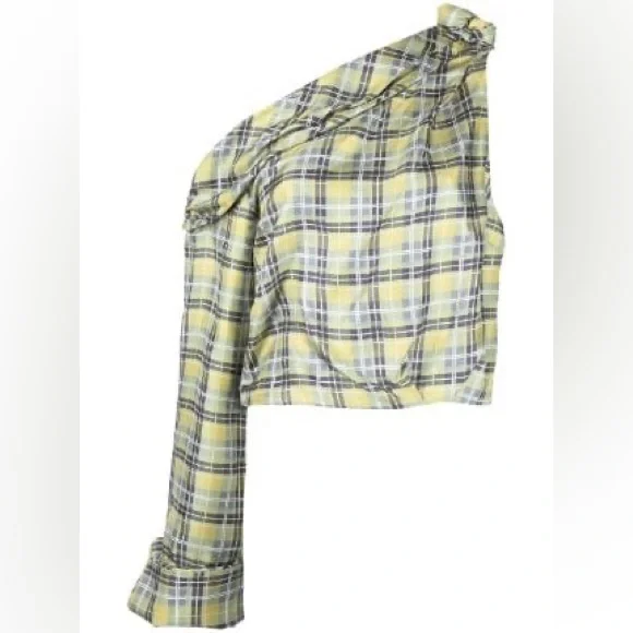 Hellessychecked one-shoulder blouse size 4 NWT